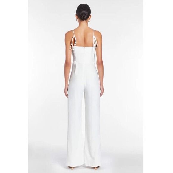 Amanda Uprichard Champagne Ivory Jumpsuit Wide Leg Tuxedo Bridal Sz XL Revolve - Picture 6 of 16